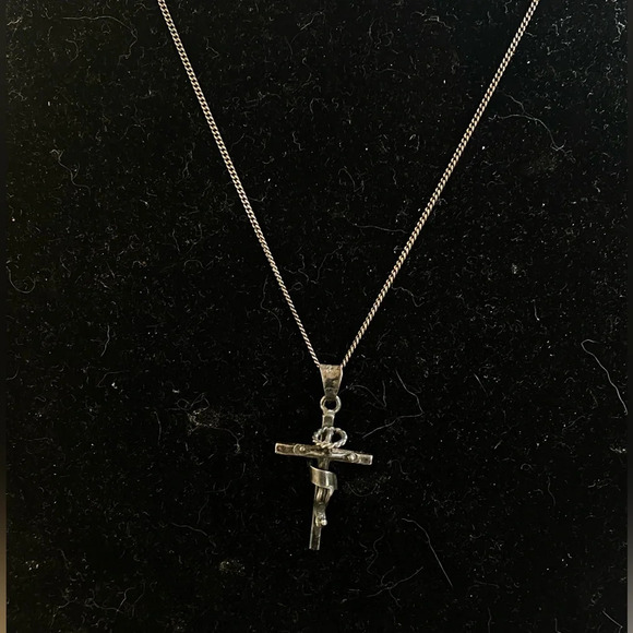 Rustic  sterling silver finished with a black patina crucifix cross necklace - Picture 1 of 9